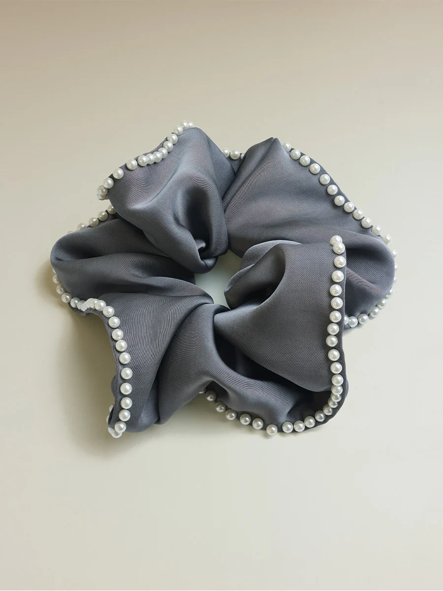 Beaded Edge Scrunchie Dark Grey