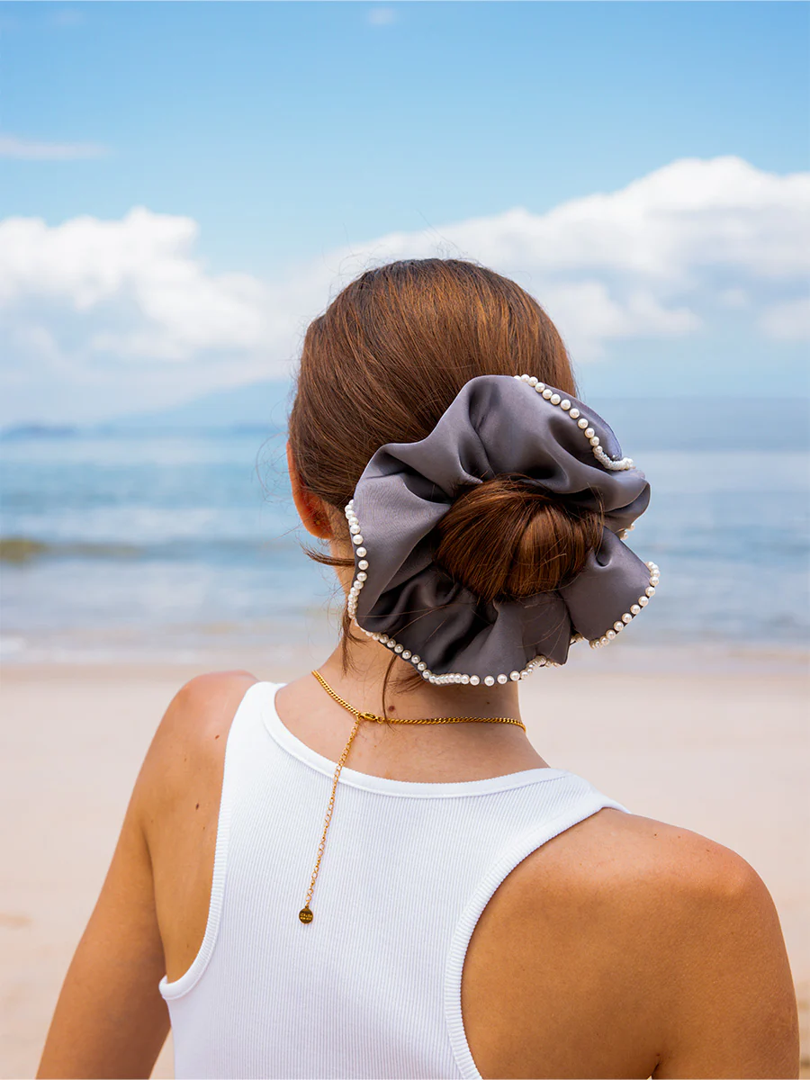 Beaded Edge Scrunchie Dark Grey - Image 5