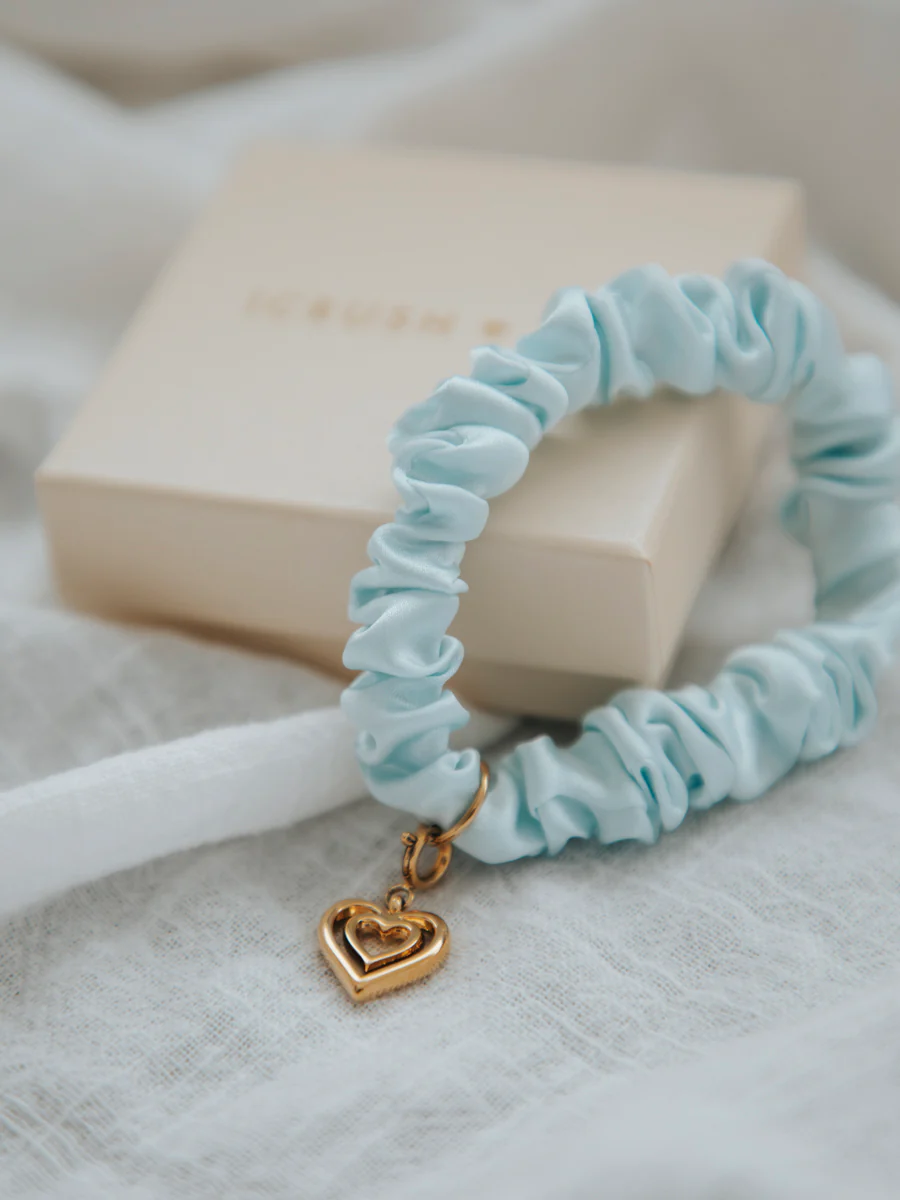 Blissful Pure Silk Scrunchie Cream Blue - Image 13