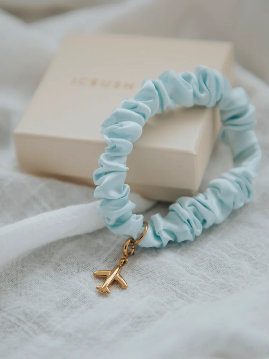Blissful Pure Silk Scrunchie Cream Blue - Image 4