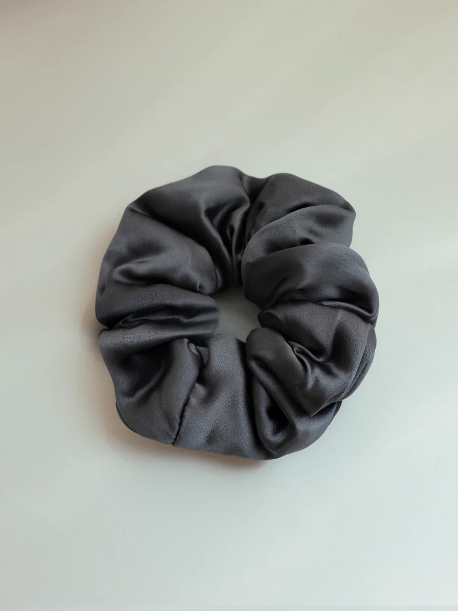 Fluffy Touch Pure Silk Scrunchie Dark Grey
