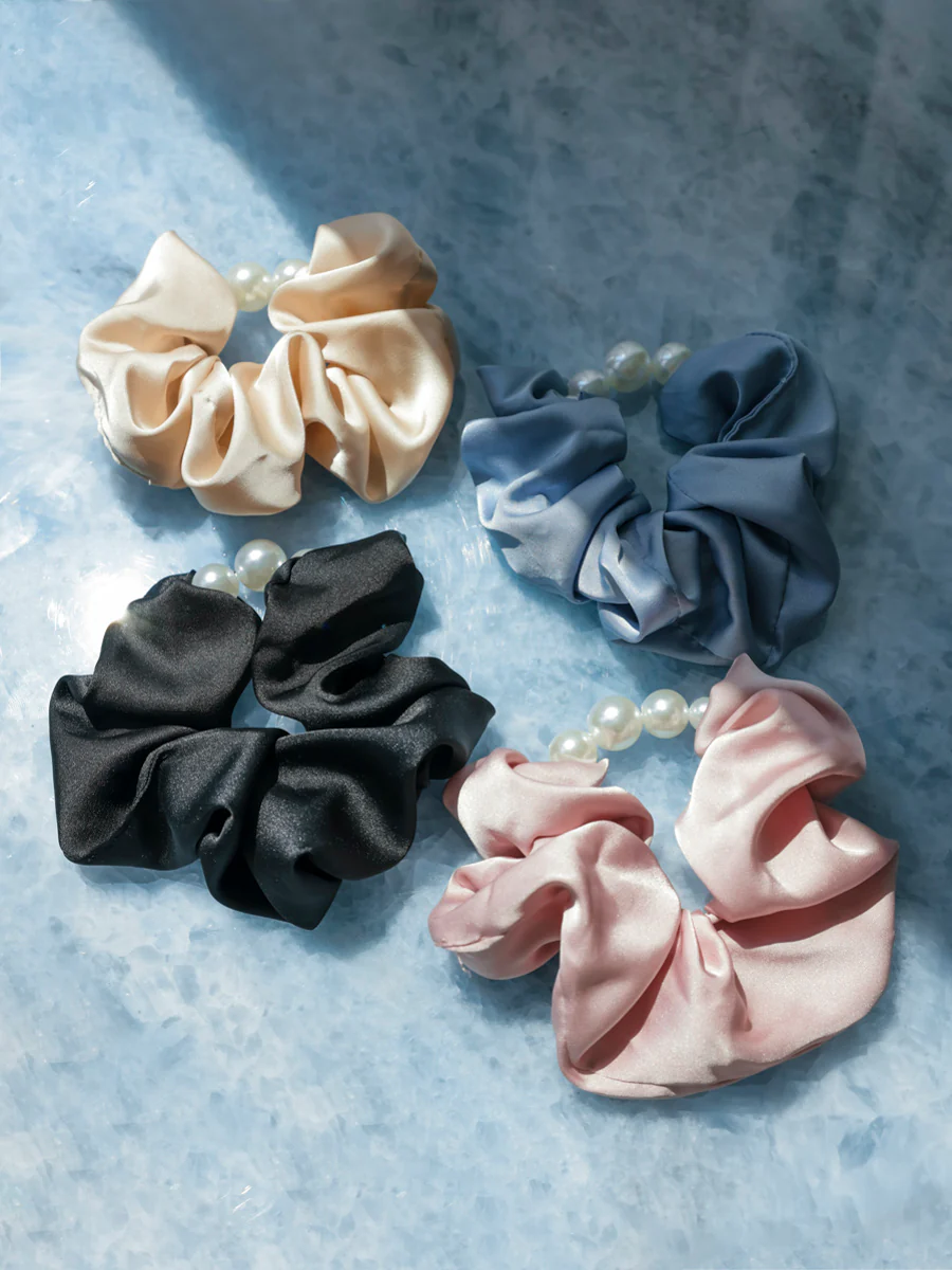 Pearl Elegance Beige Scrunchie - Image 3