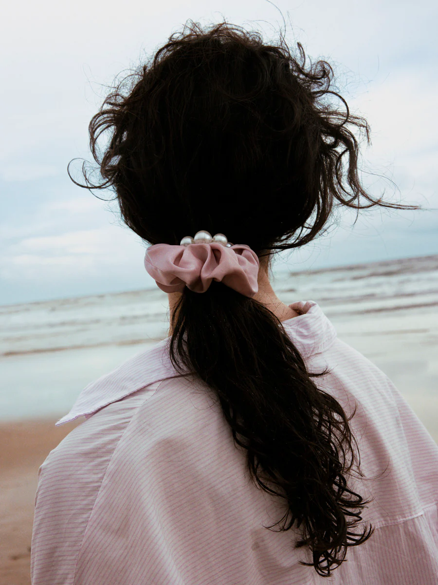 Pearl Elegance Beige Scrunchie - Image 2